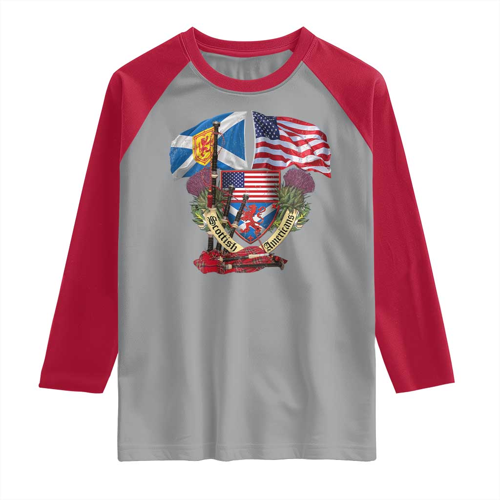 Scottish American Heritage Month Raglan Shirt Bagpipe Vintage Scottish American Flag Thistle