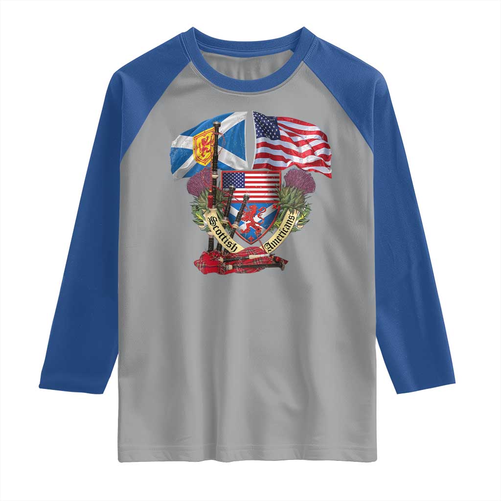 Scottish American Heritage Month Raglan Shirt Bagpipe Vintage Scottish American Flag Thistle