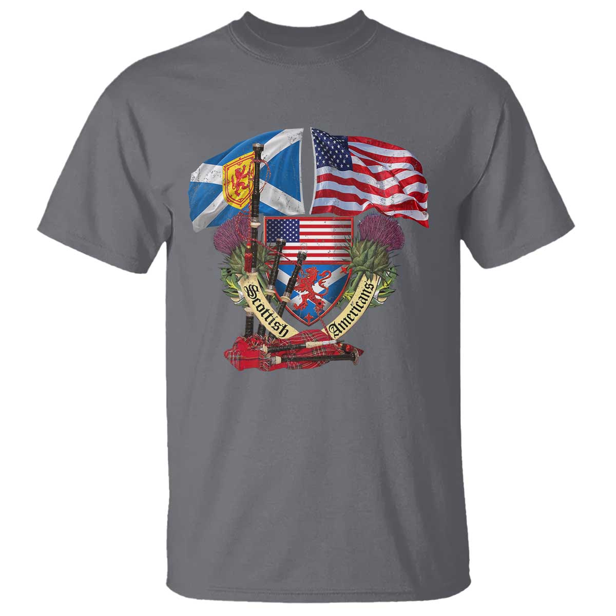 Scottish American Heritage Month T Shirt Bagpipe Vintage Scottish American Flag Thistle