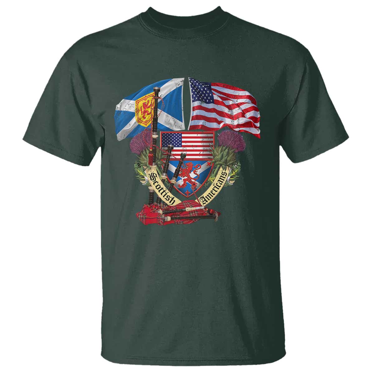 Scottish American Heritage Month T Shirt Bagpipe Vintage Scottish American Flag Thistle