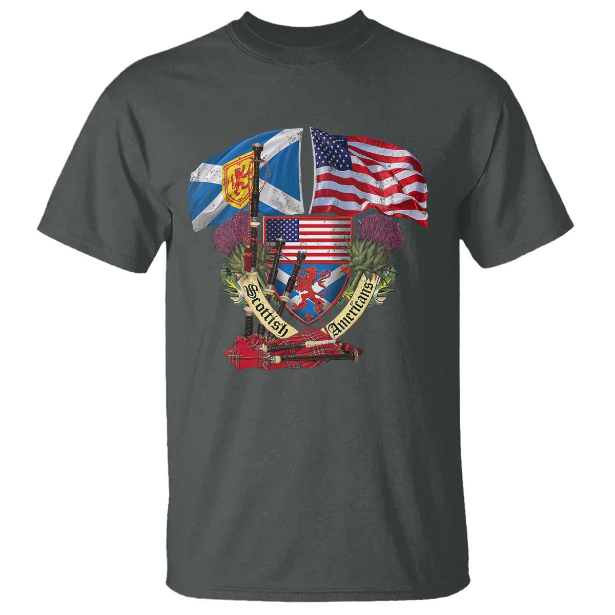 Scottish American Heritage Month T Shirt Bagpipe Vintage Scottish American Flag Thistle
