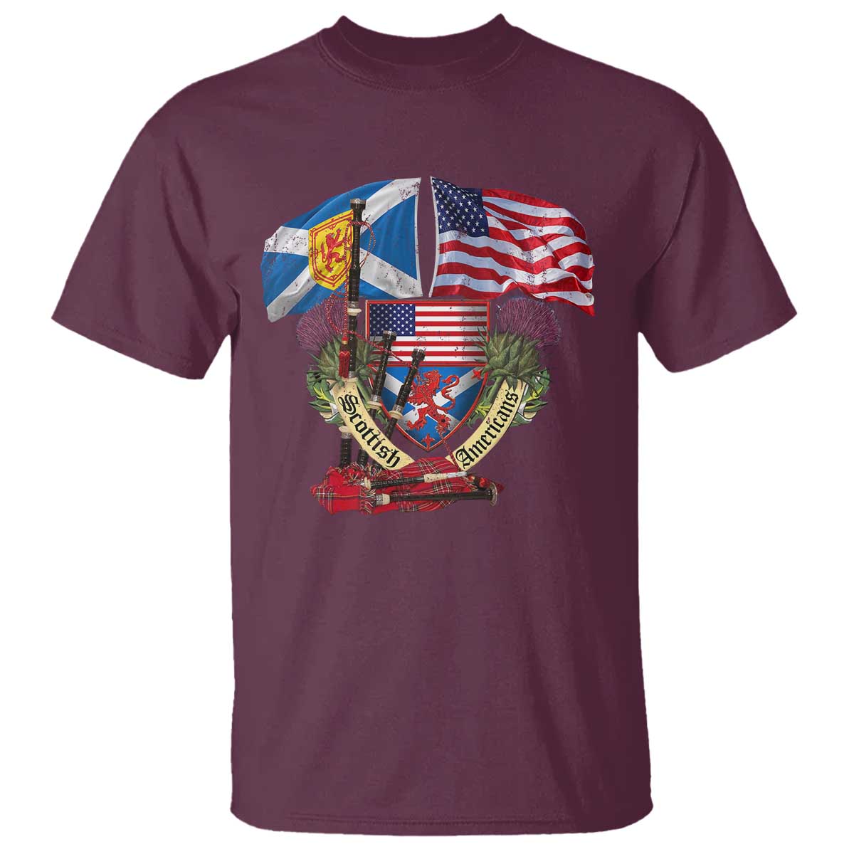 Scottish American Heritage Month T Shirt Bagpipe Vintage Scottish American Flag Thistle