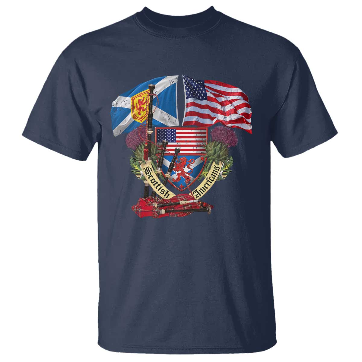 Scottish American Heritage Month T Shirt Bagpipe Vintage Scottish American Flag Thistle