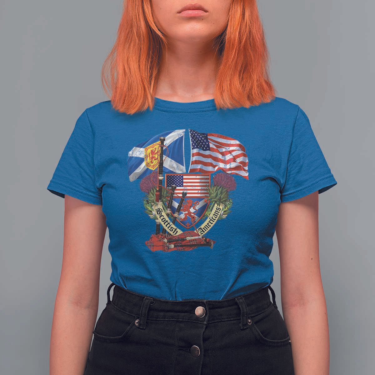 Scottish American Heritage Month T Shirt For Women Bagpipe Vintage Scottish American Flag Thistle