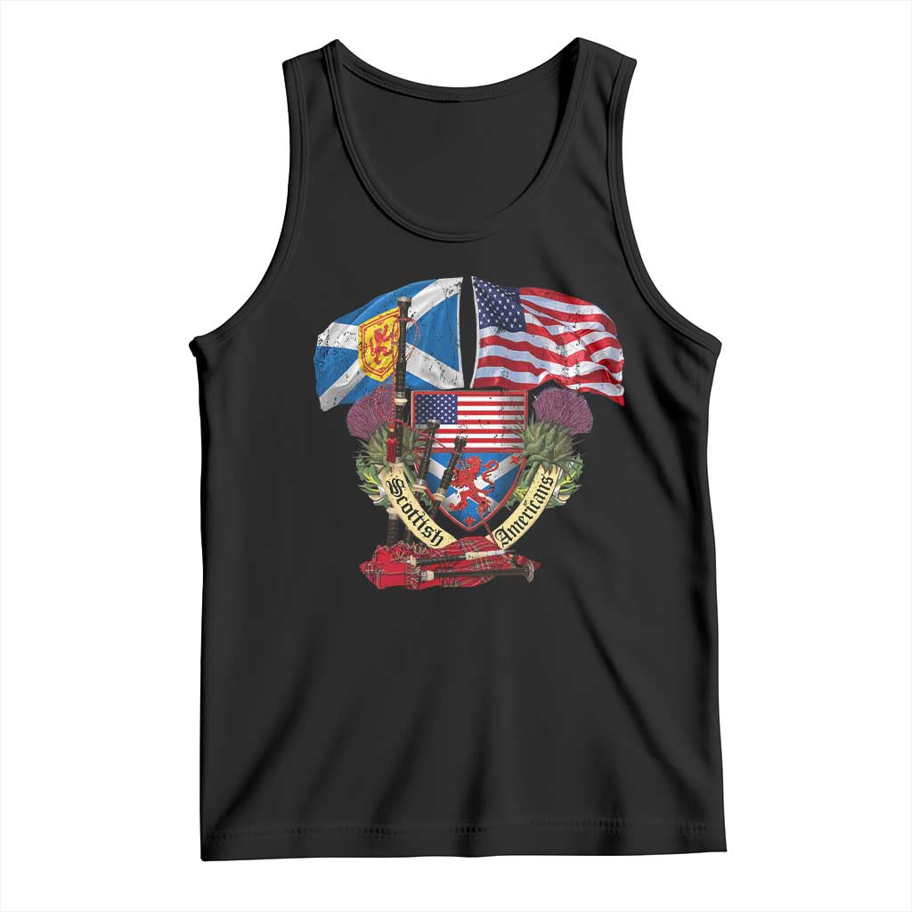 Scottish American Heritage Month Tank Top Bagpipe Vintage Scottish American Flag Thistle