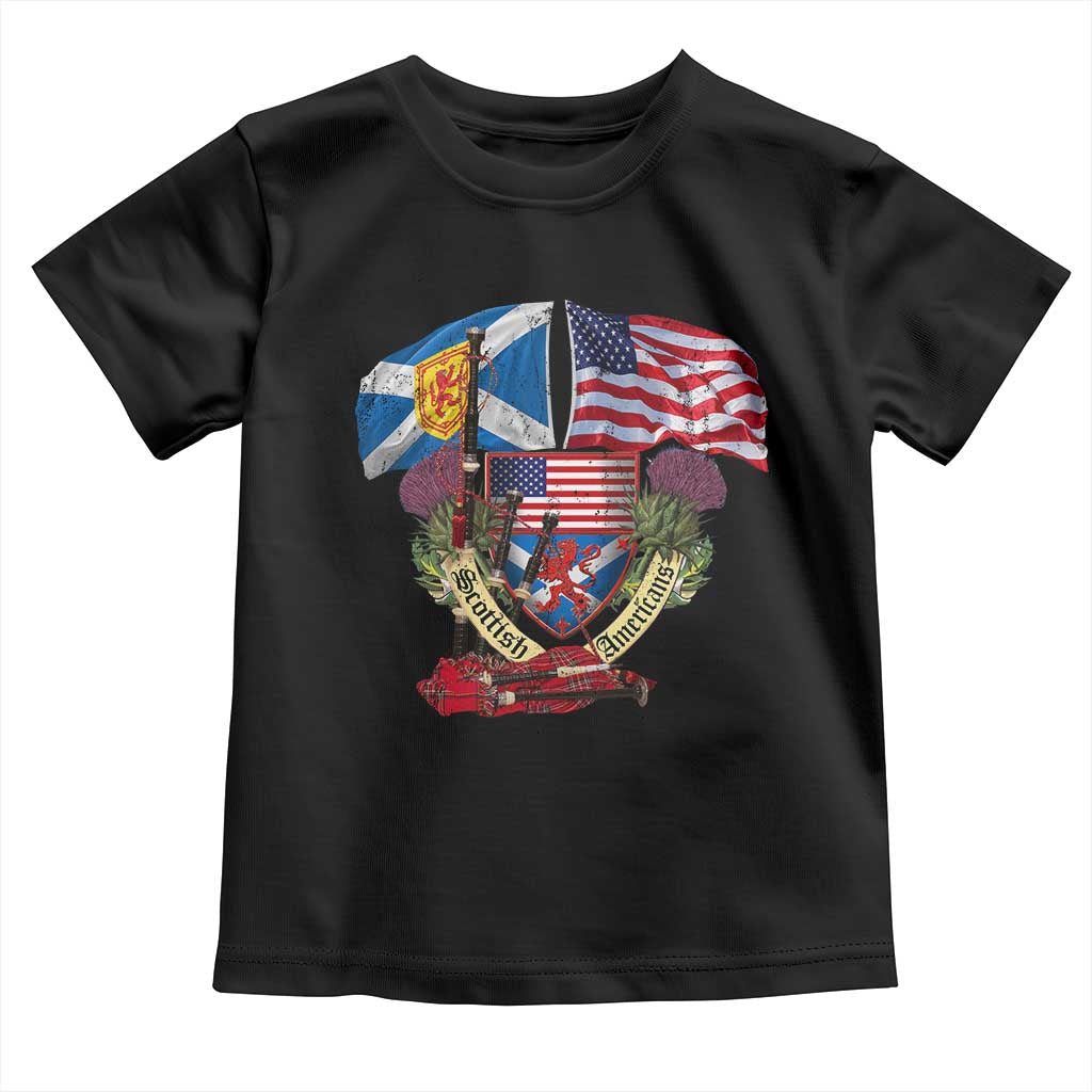 Scottish American Heritage Month Toddler T Shirt Bagpipe Vintage Scottish American Flag Thistle