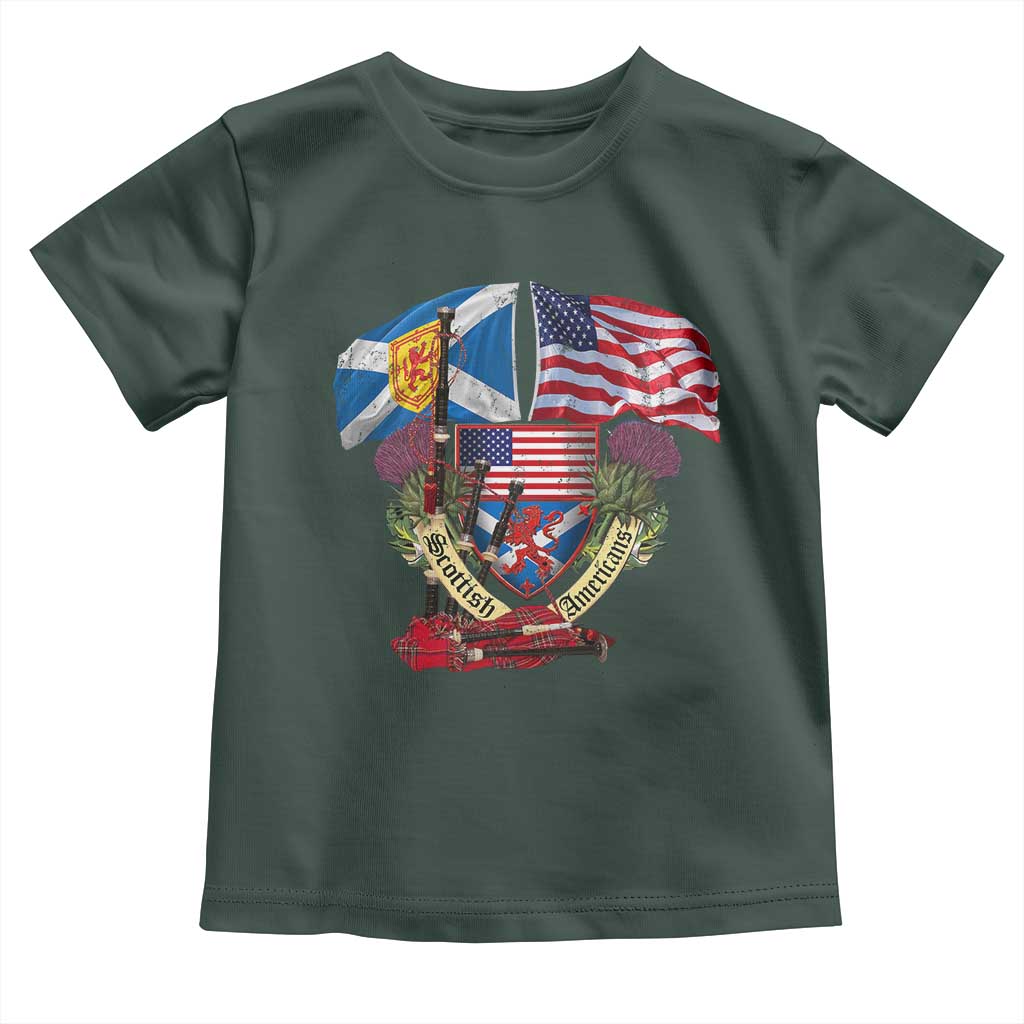 Scottish American Heritage Month Toddler T Shirt Bagpipe Vintage Scottish American Flag Thistle