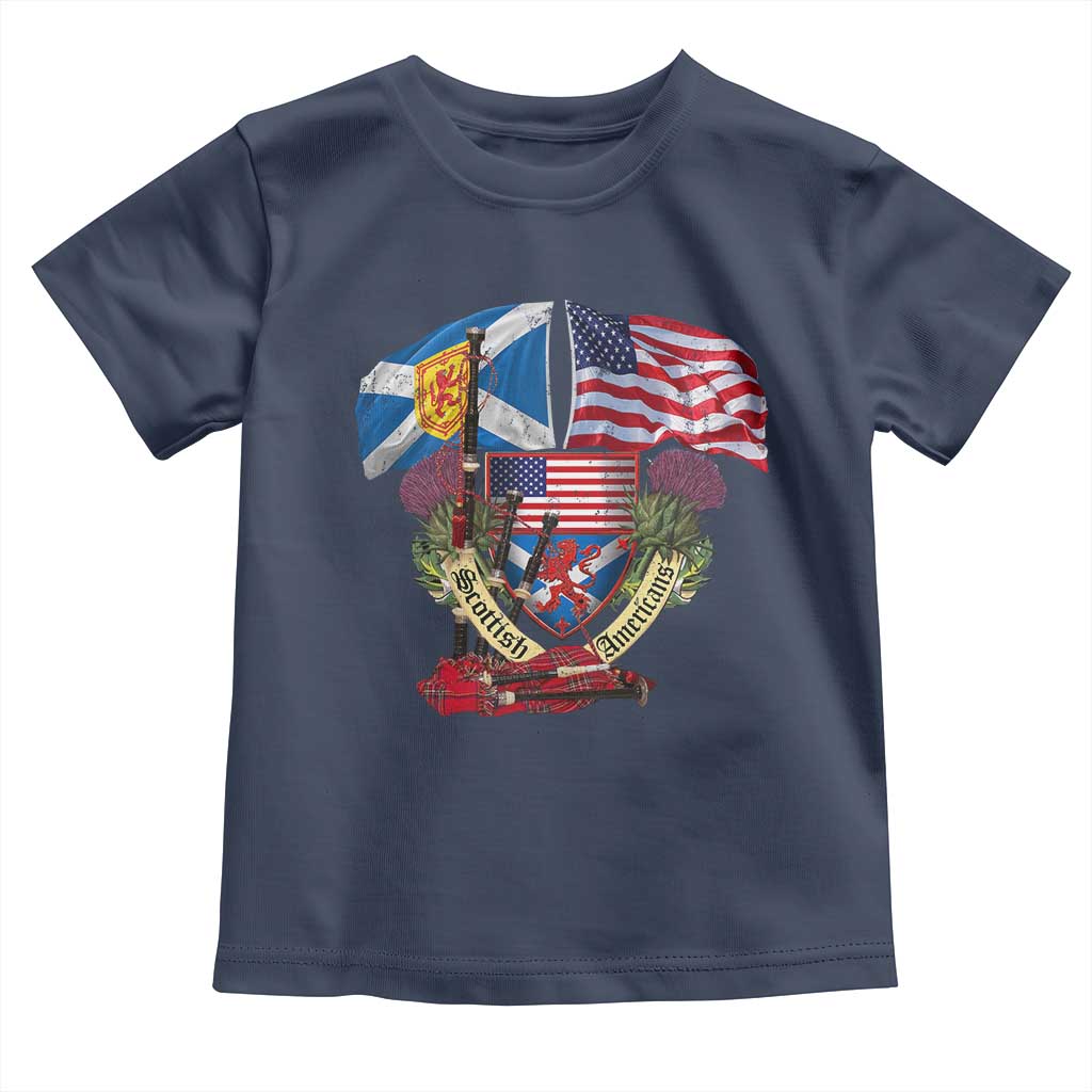 Scottish American Heritage Month Toddler T Shirt Bagpipe Vintage Scottish American Flag Thistle