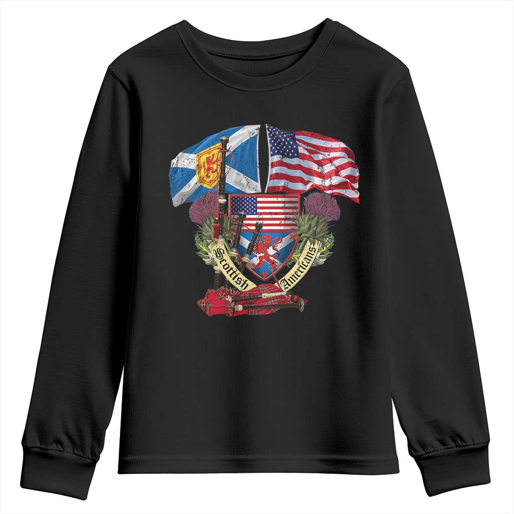 Scottish American Heritage Month Youth Sweatshirt Bagpipe Vintage Scottish American Flag Thistle
