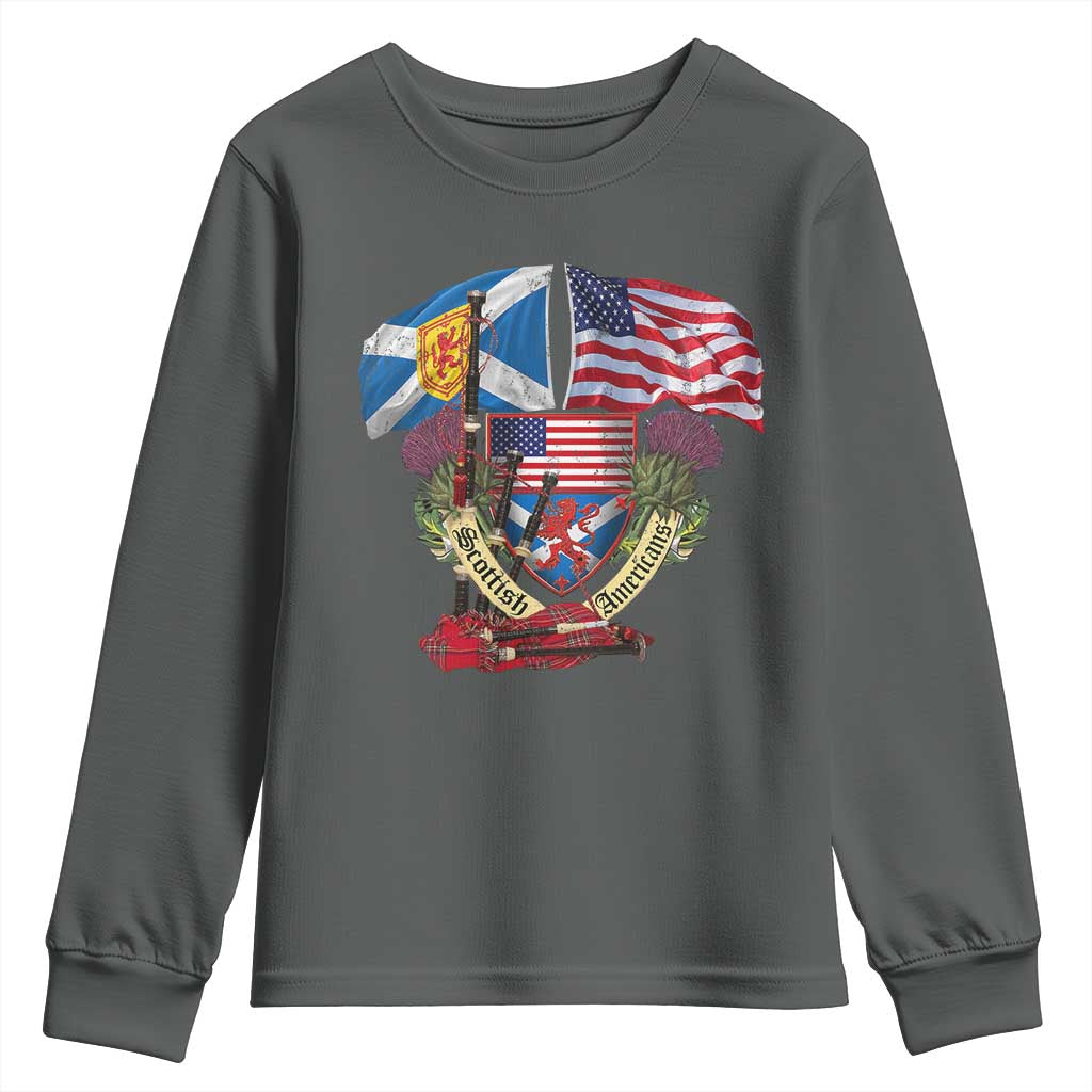 Scottish American Heritage Month Youth Sweatshirt Bagpipe Vintage Scottish American Flag Thistle