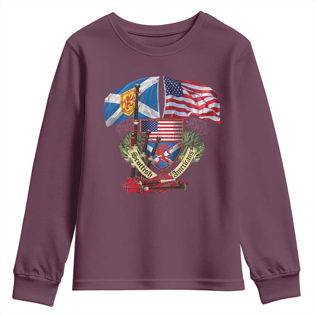 Scottish American Heritage Month Youth Sweatshirt Bagpipe Vintage Scottish American Flag Thistle