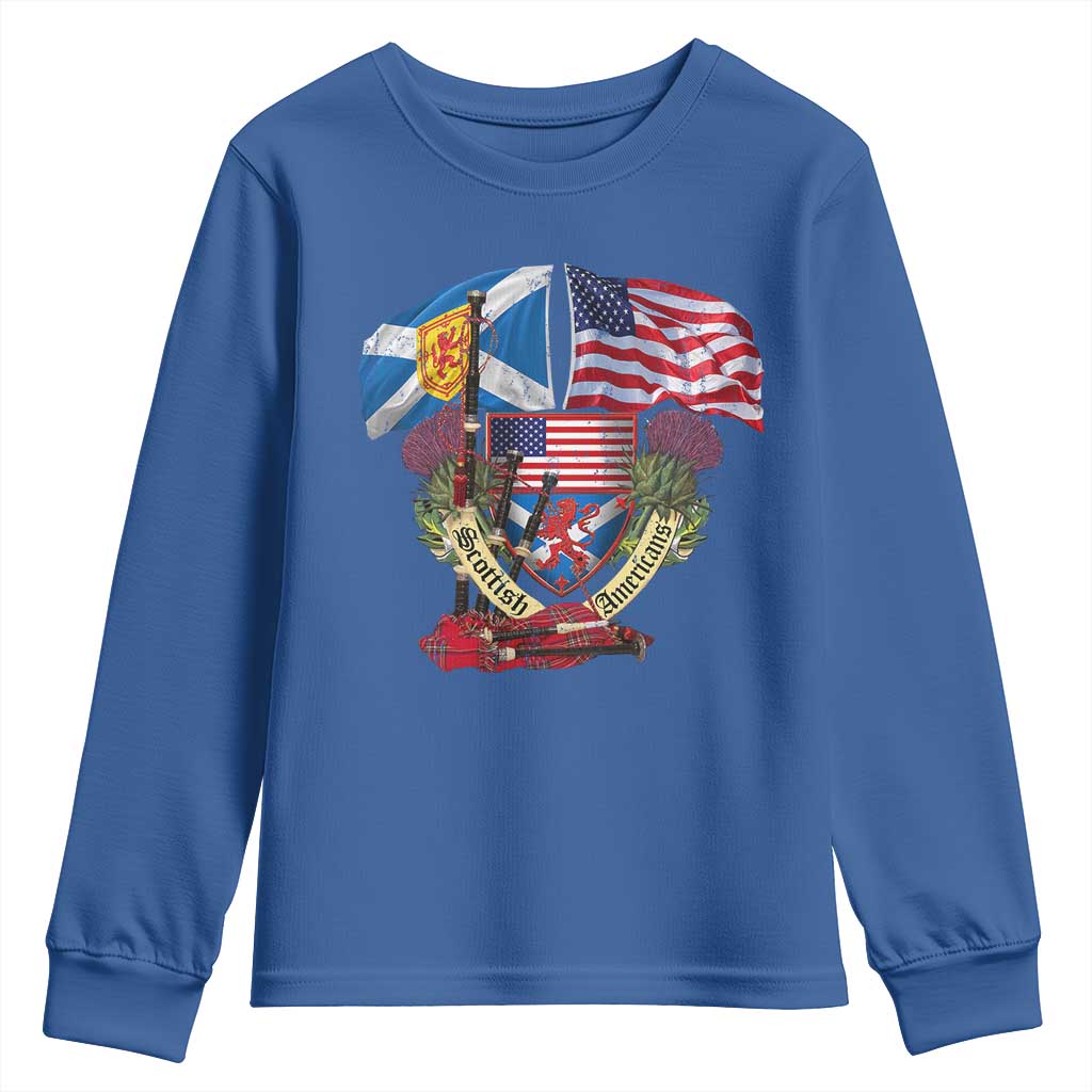 Scottish American Heritage Month Youth Sweatshirt Bagpipe Vintage Scottish American Flag Thistle