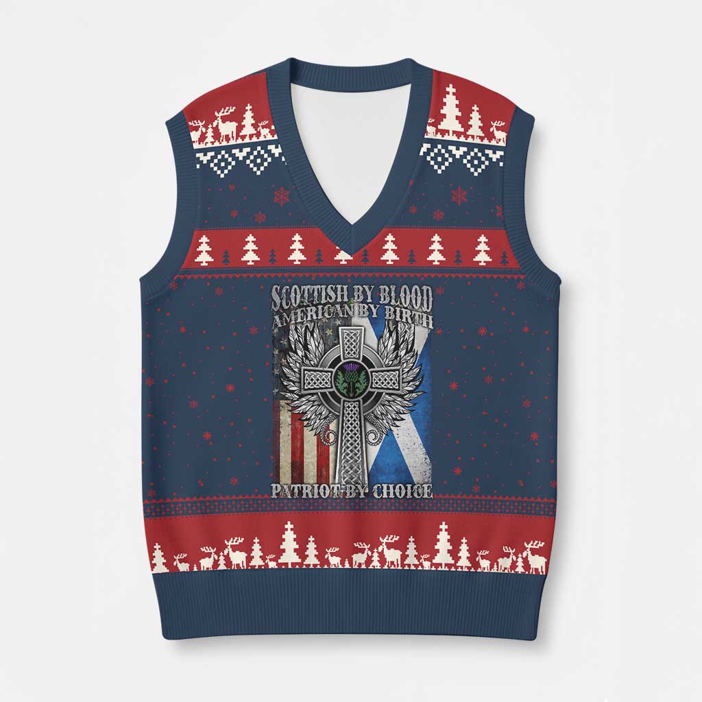Scottish American V-Neck Knit Sweater Vest Scottish By Blood American By Birth Patriot By Choice - Wonder Print Shop