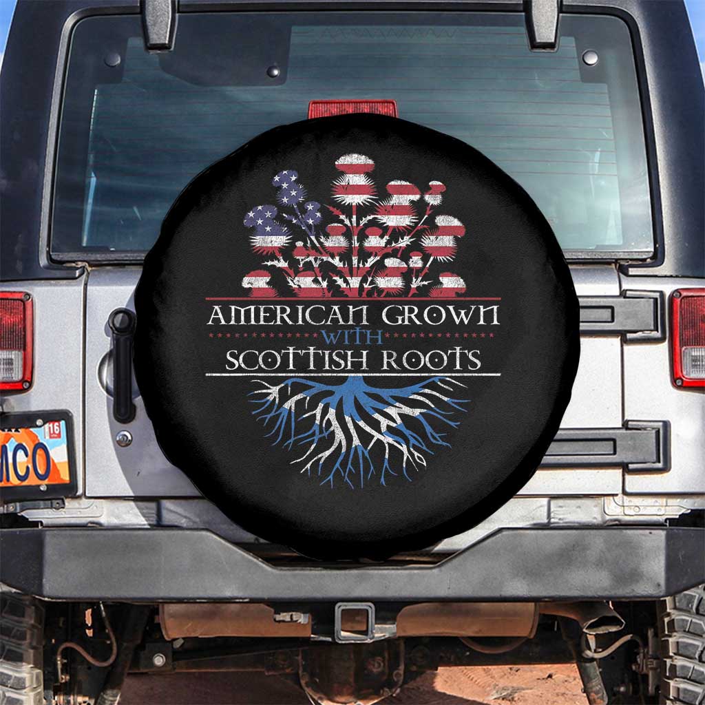 American Grown With Scottish Roots Spare Tire Cover Scottish American Heritage Thistle Flower