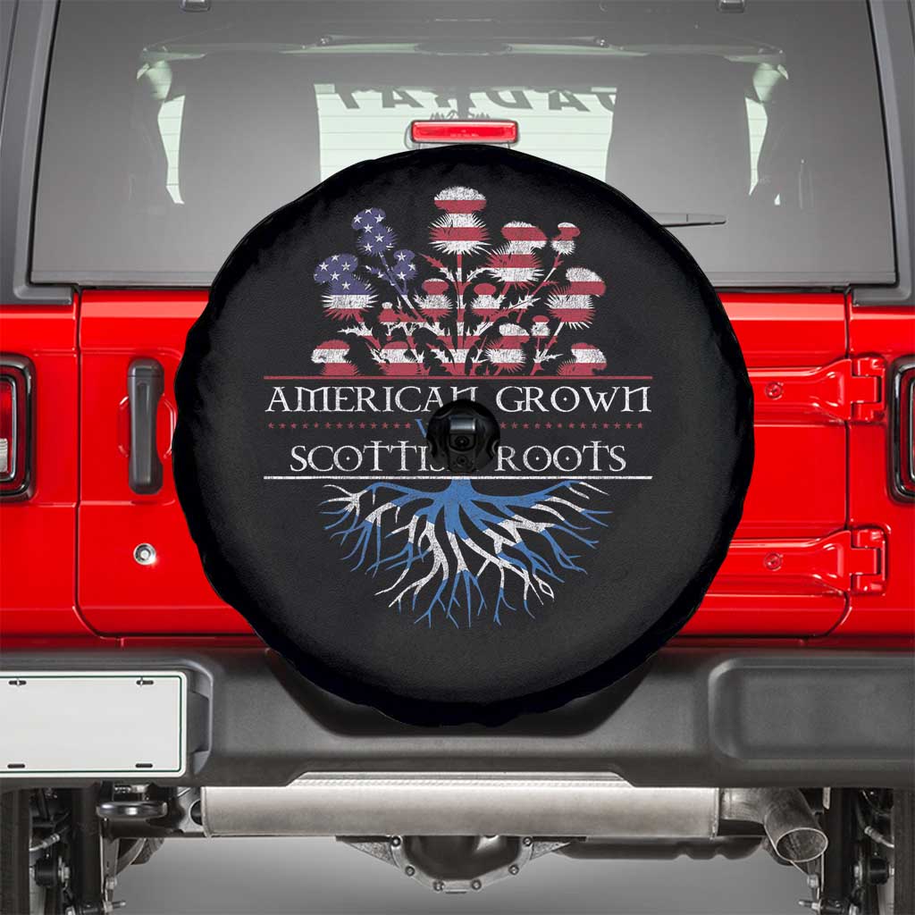 American Grown With Scottish Roots Spare Tire Cover Scottish American Heritage Thistle Flower