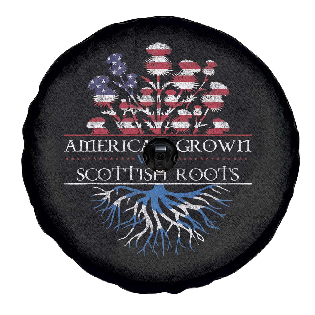 American Grown With Scottish Roots Spare Tire Cover Scottish American Heritage Thistle Flower