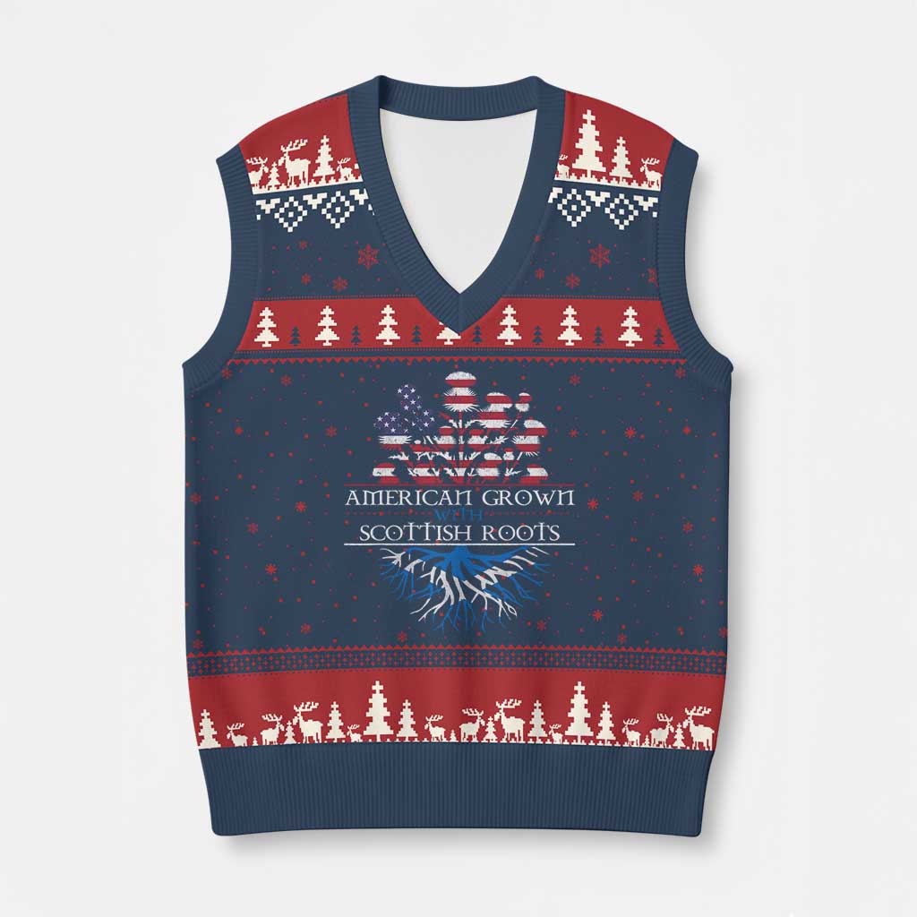 American Grown With Scottish Roots V-Neck Knit Sweater Vest Scottish American Heritage Thistle Flower - Wonder Print Shop