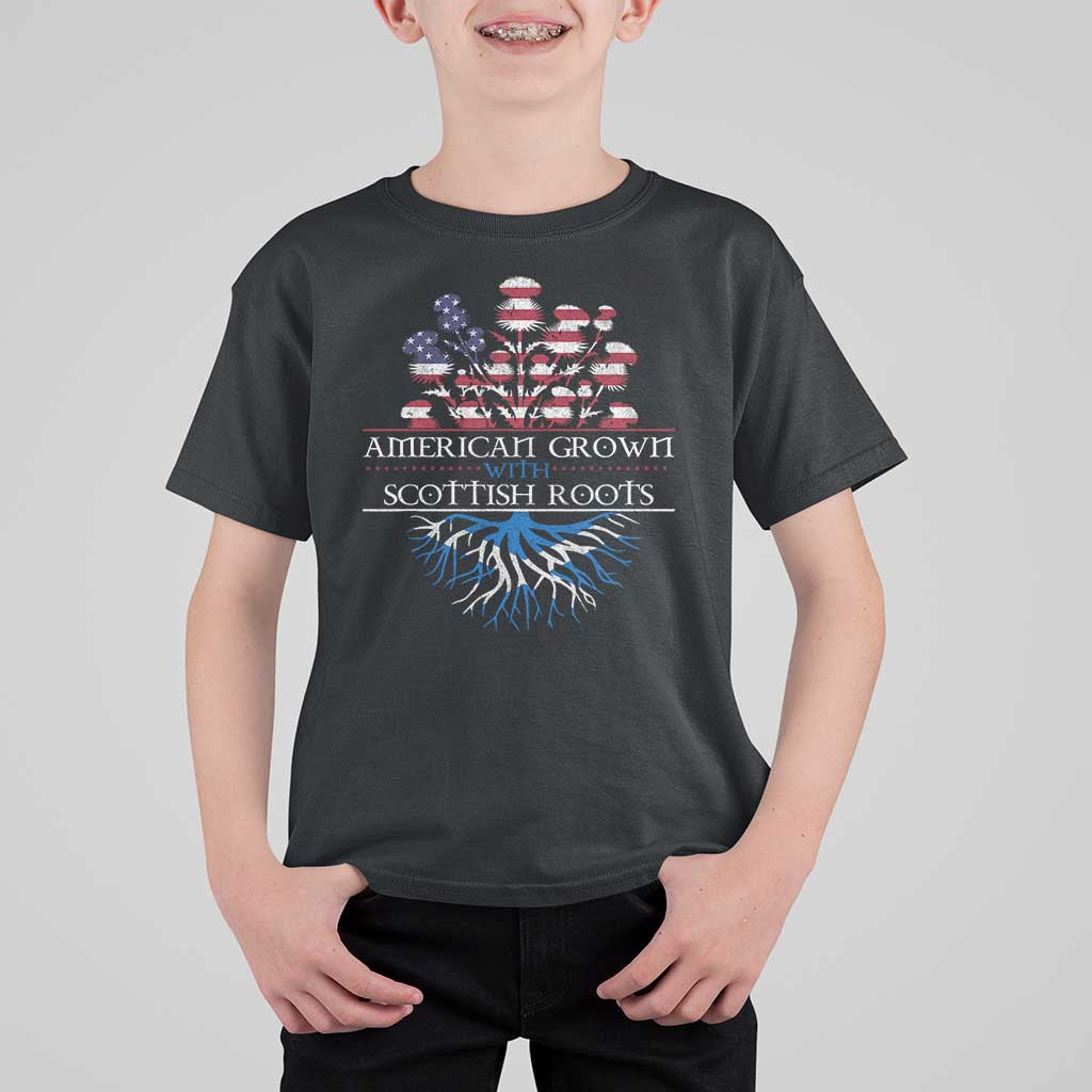 American Grown With Scottish Roots T Shirt For Kid Scottish American Heritage Thistle Flower