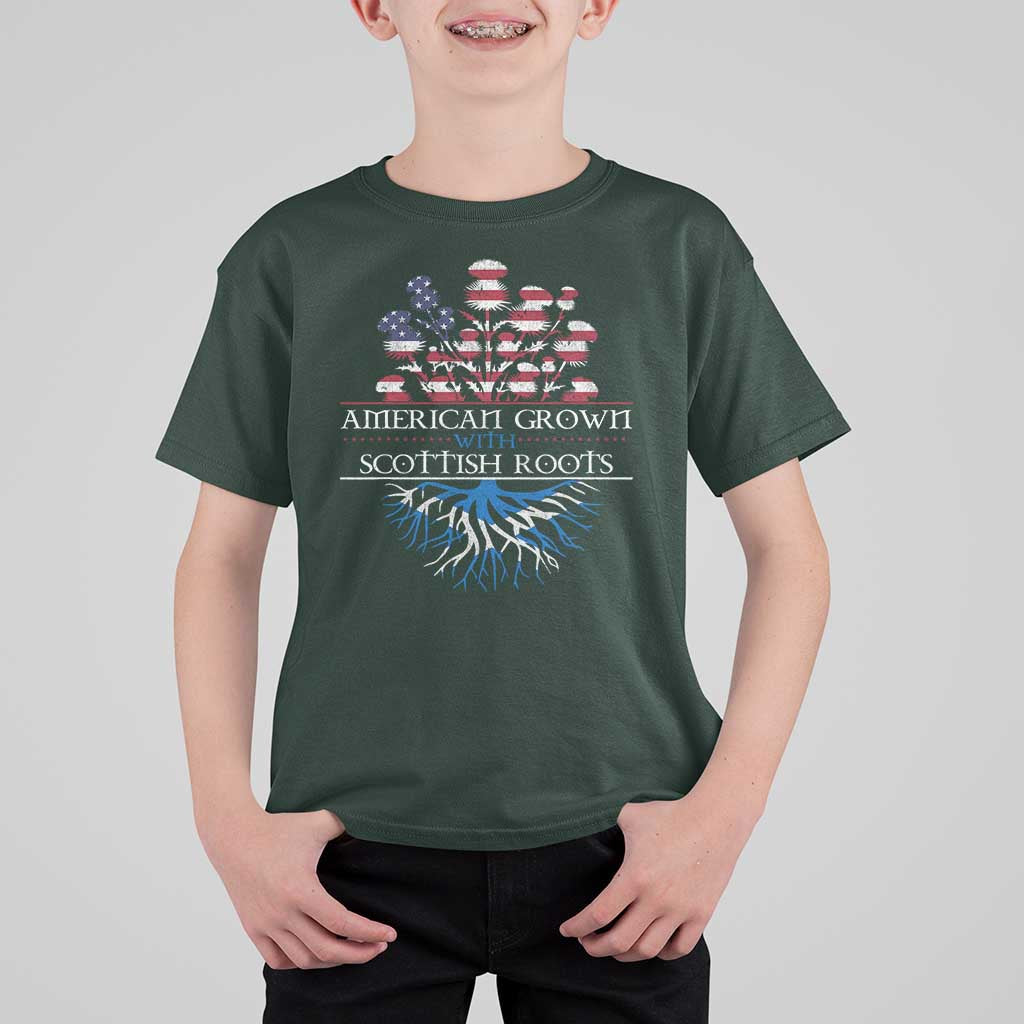 American Grown With Scottish Roots T Shirt For Kid Scottish American Heritage Thistle Flower