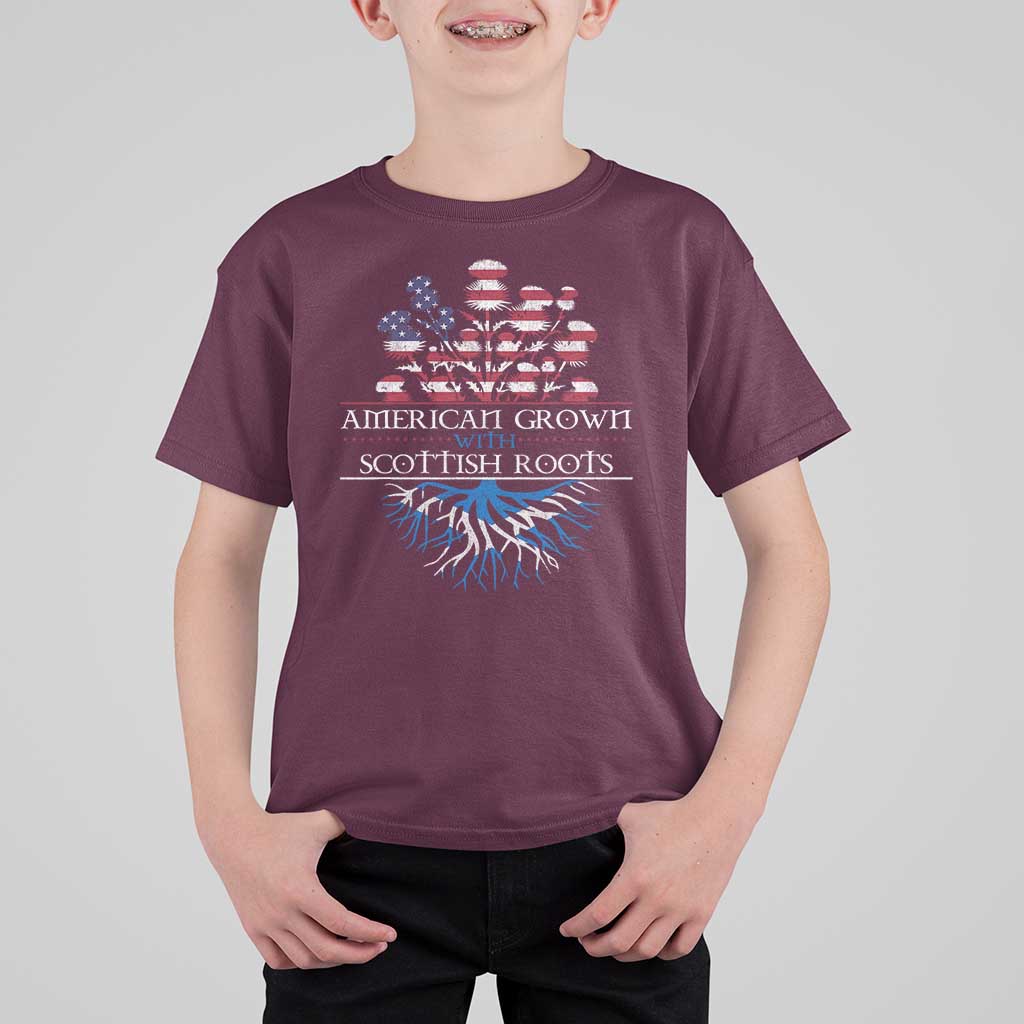 American Grown With Scottish Roots T Shirt For Kid Scottish American Heritage Thistle Flower