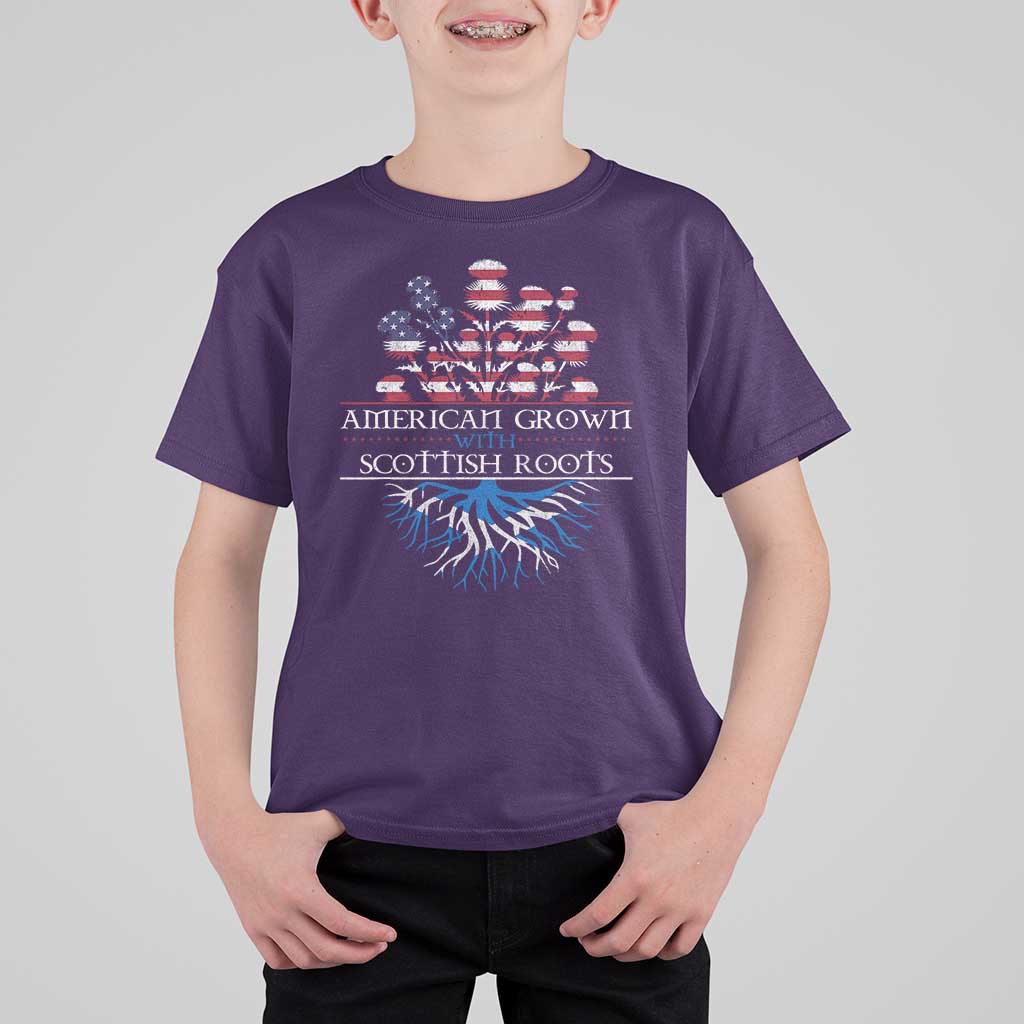 American Grown With Scottish Roots T Shirt For Kid Scottish American Heritage Thistle Flower