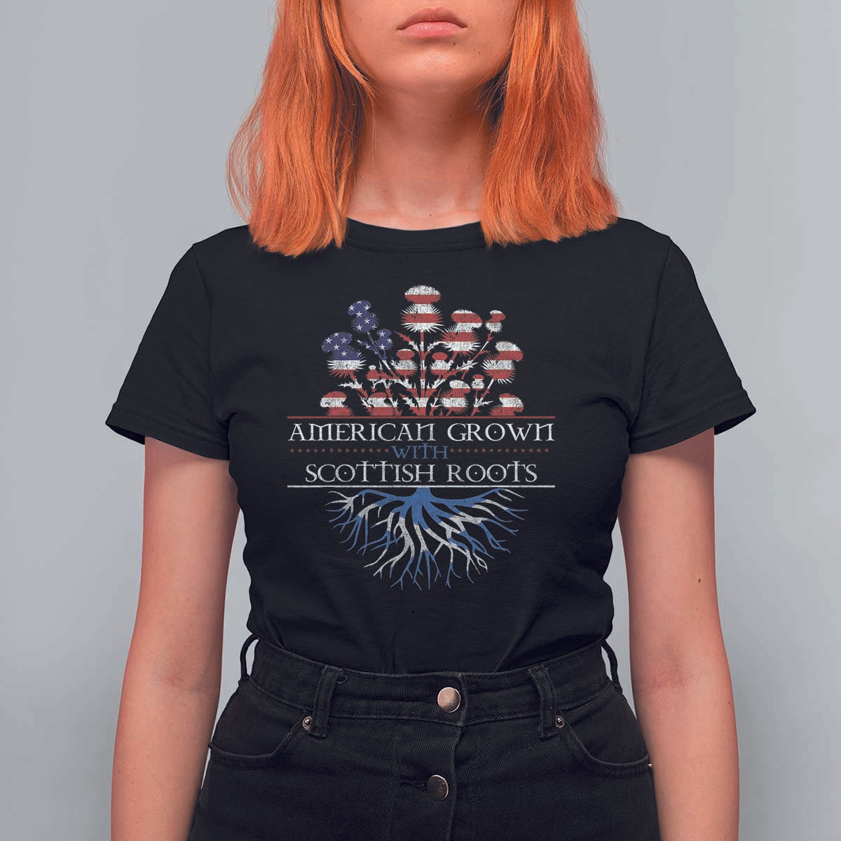 American Grown With Scottish Roots T Shirt For Women Scottish American Heritage Thistle Flower