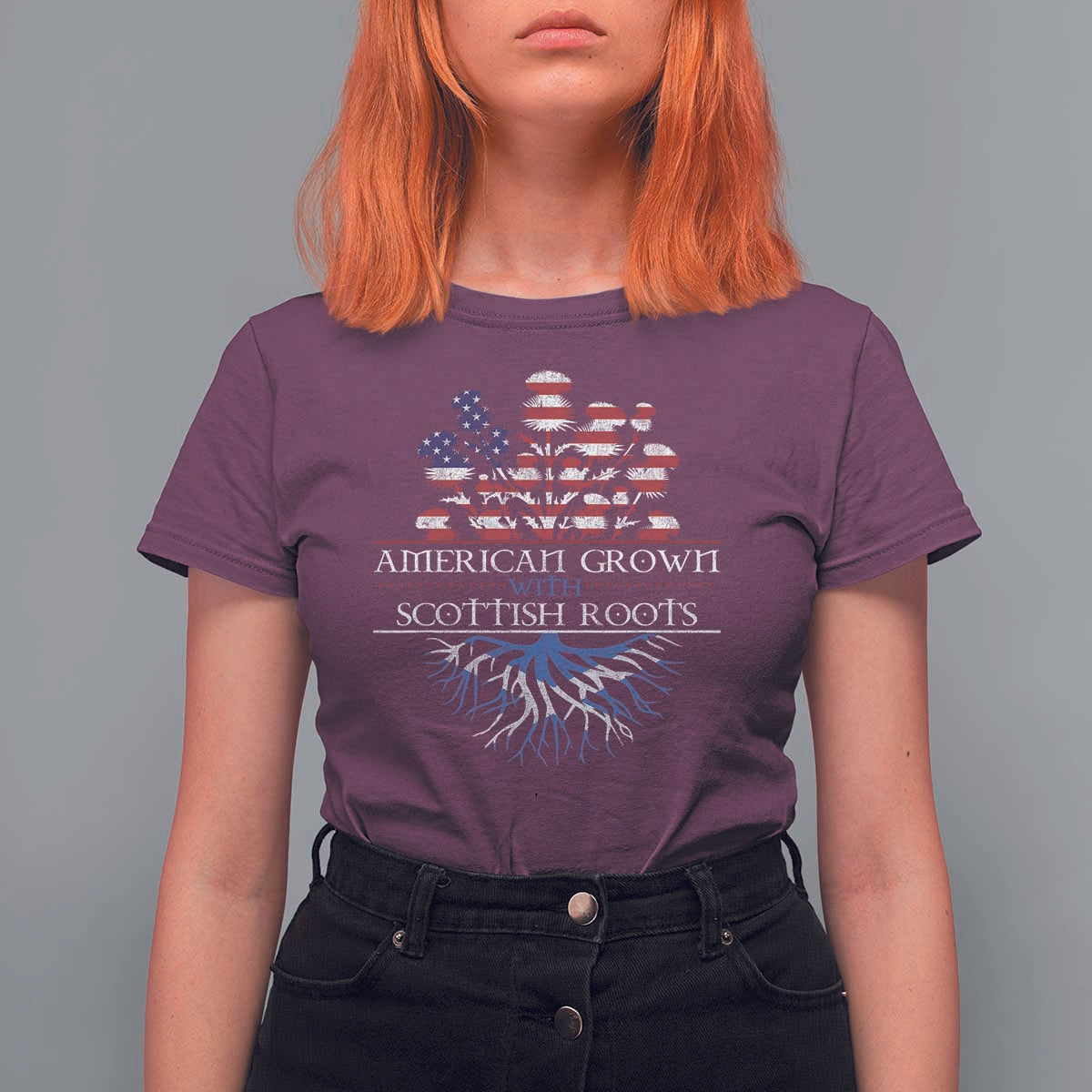 American Grown With Scottish Roots T Shirt For Women Scottish American Heritage Thistle Flower