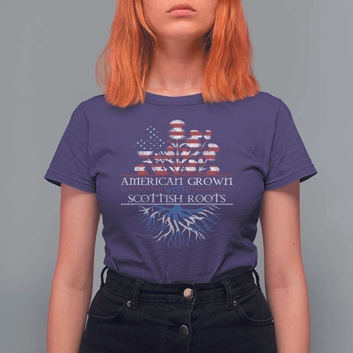 American Grown With Scottish Roots T Shirt For Women Scottish American Heritage Thistle Flower