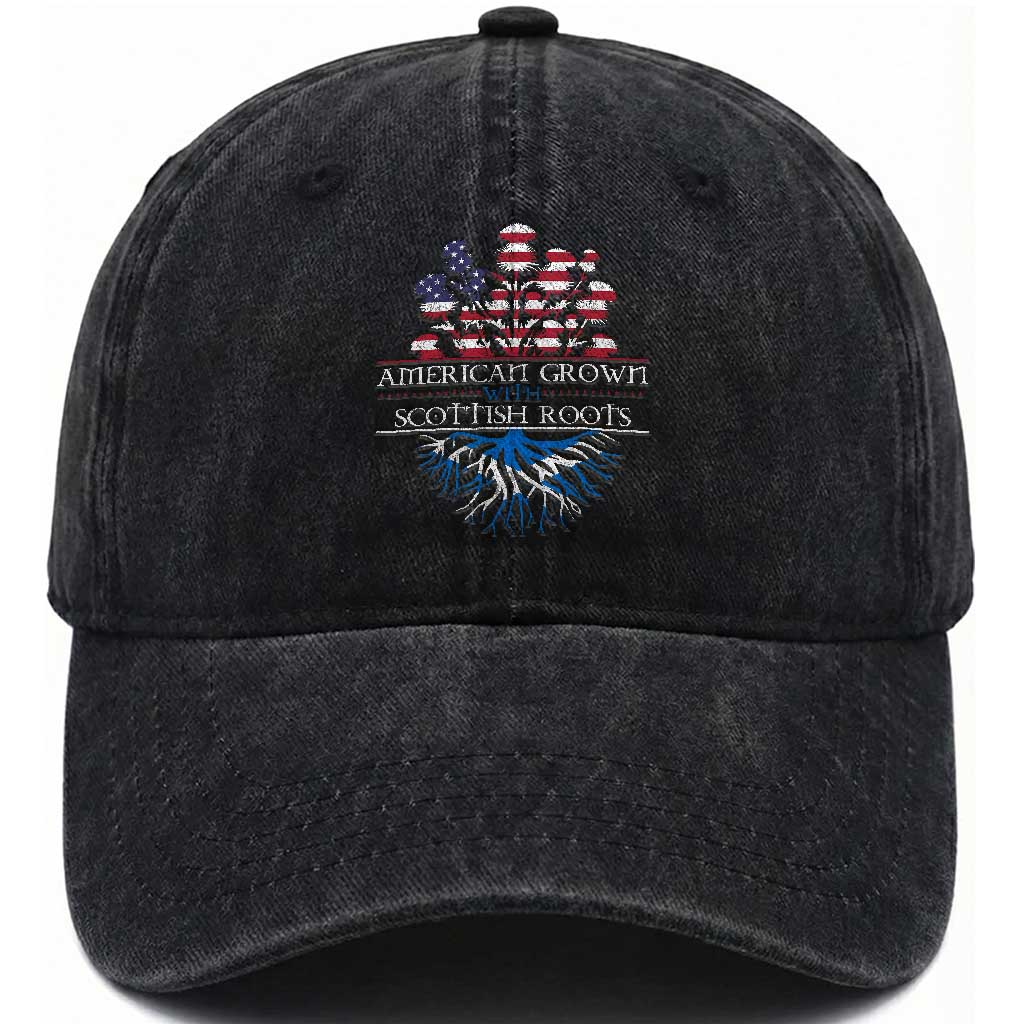American Grown With Scottish Roots Washed Cotton Baseball Cap Scottish American Heritage Thistle Flower