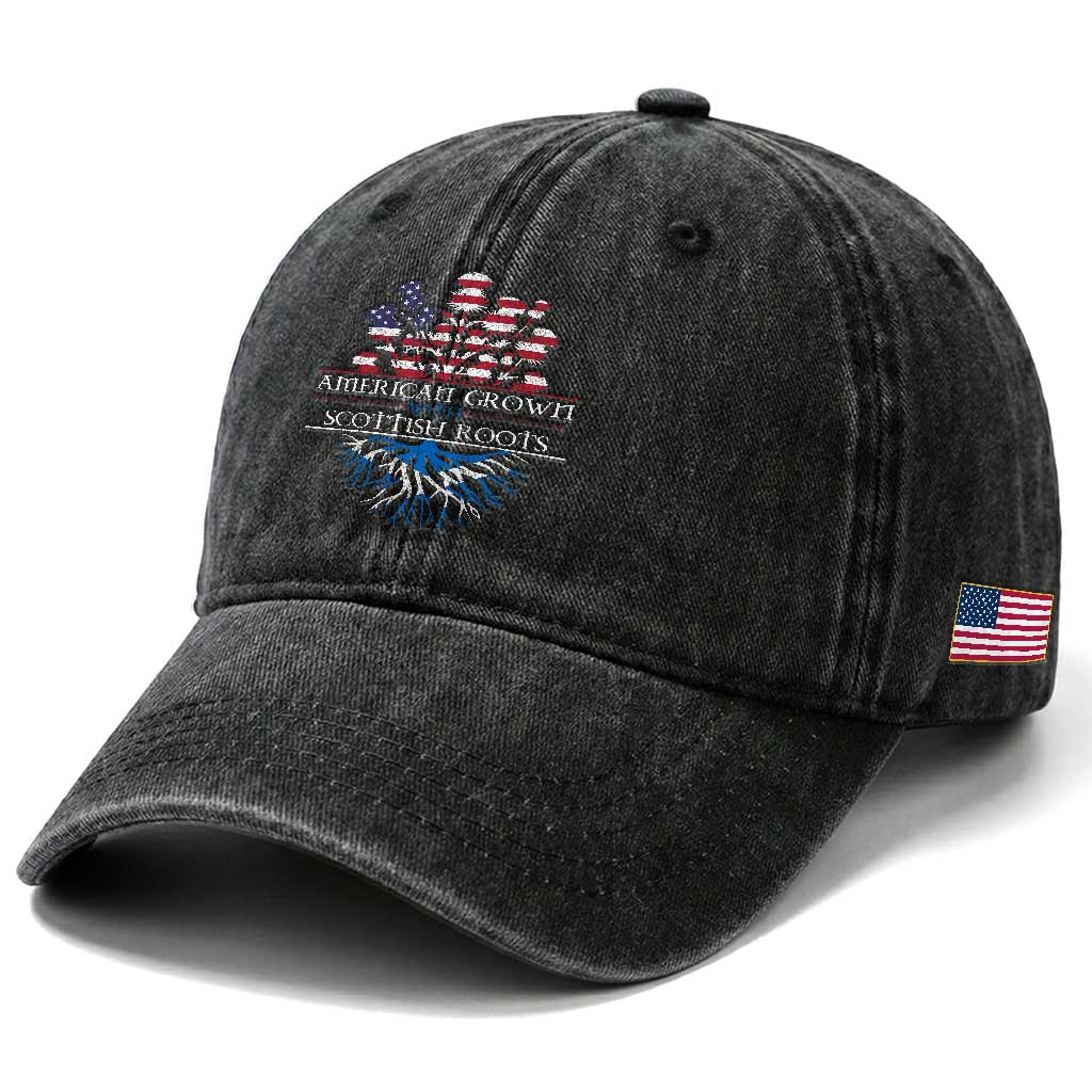 American Grown With Scottish Roots Washed Cotton Baseball Cap Scottish American Heritage Thistle Flower