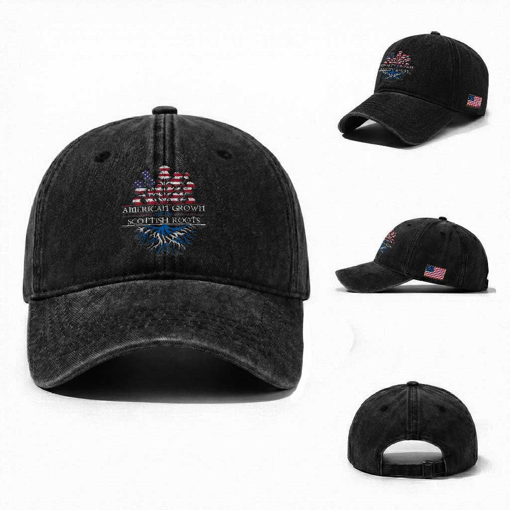 American Grown With Scottish Roots Washed Cotton Baseball Cap Scottish American Heritage Thistle Flower