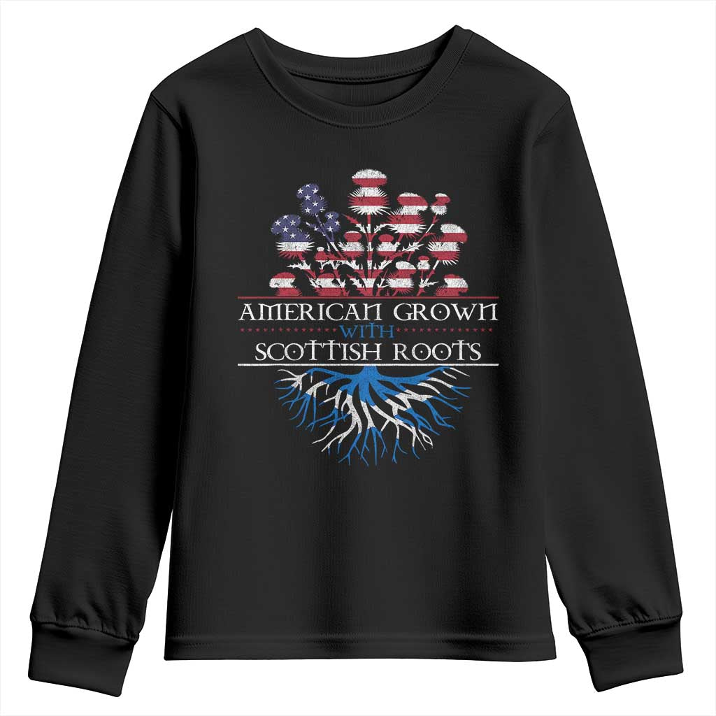 American Grown With Scottish Roots Youth Sweatshirt Scottish American Heritage Thistle Flower