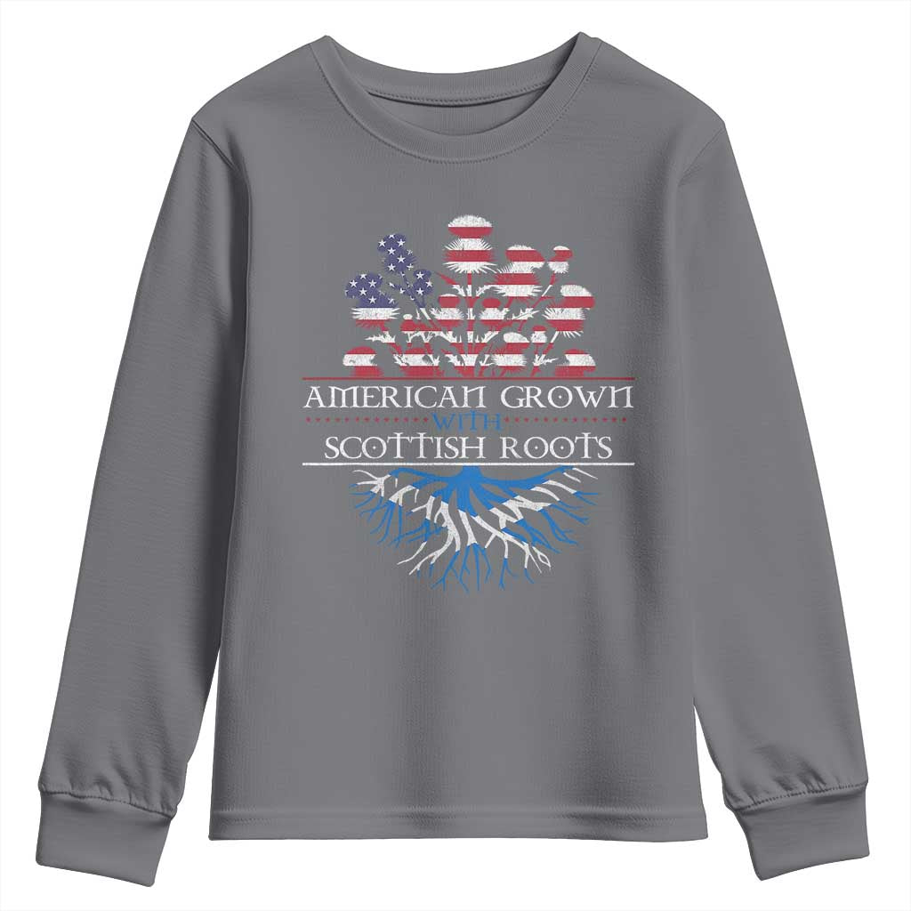 American Grown With Scottish Roots Youth Sweatshirt Scottish American Heritage Thistle Flower