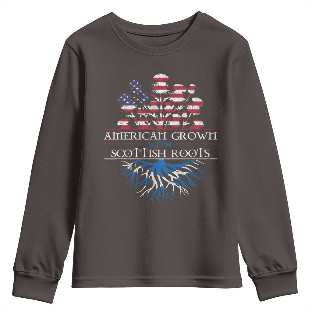 American Grown With Scottish Roots Youth Sweatshirt Scottish American Heritage Thistle Flower
