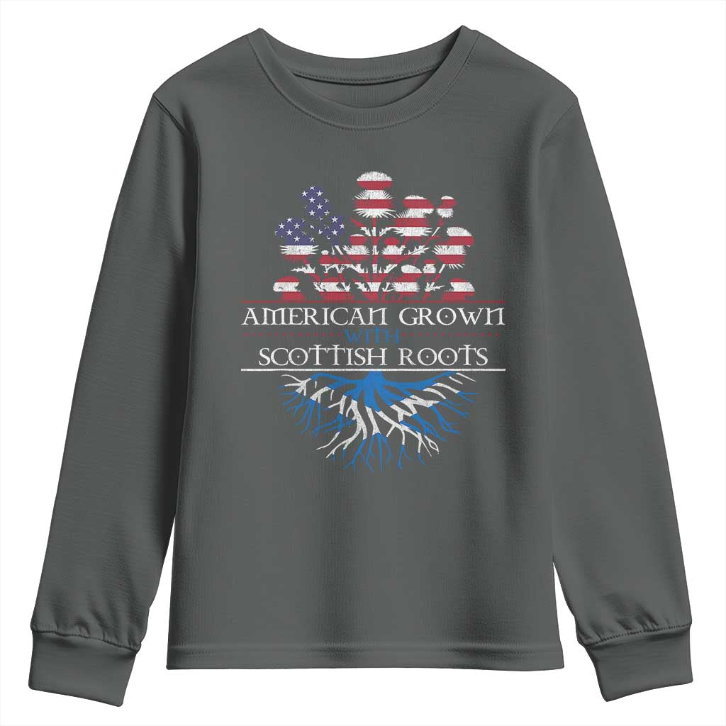 American Grown With Scottish Roots Youth Sweatshirt Scottish American Heritage Thistle Flower