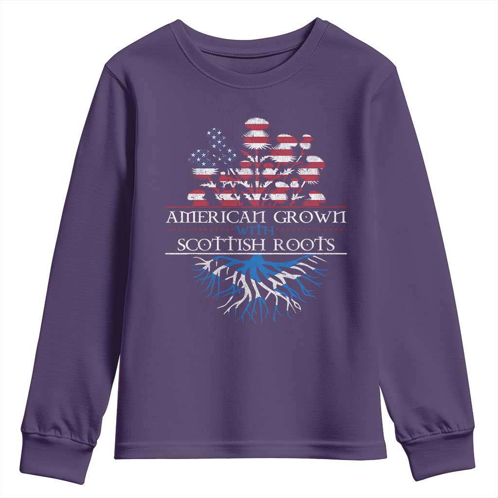 American Grown With Scottish Roots Youth Sweatshirt Scottish American Heritage Thistle Flower