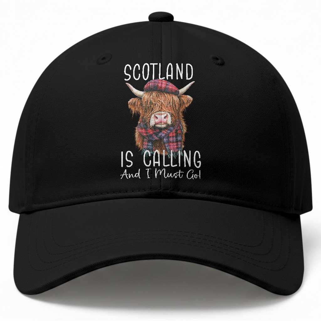Funny Scotland Is Calling And I Must Go Baseball Cap Highland Cow