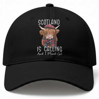 Funny Scotland Is Calling And I Must Go Baseball Cap Highland Cow
