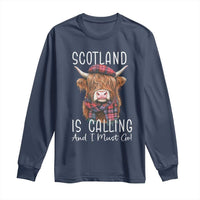 Funny Scotland Is Calling And I Must Go Long Sleeve Shirt Highland Cow