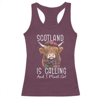 Funny Scotland Is Calling And I Must Go Racerback Tank Top Highland Cow
