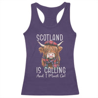 Funny Scotland Is Calling And I Must Go Racerback Tank Top Highland Cow