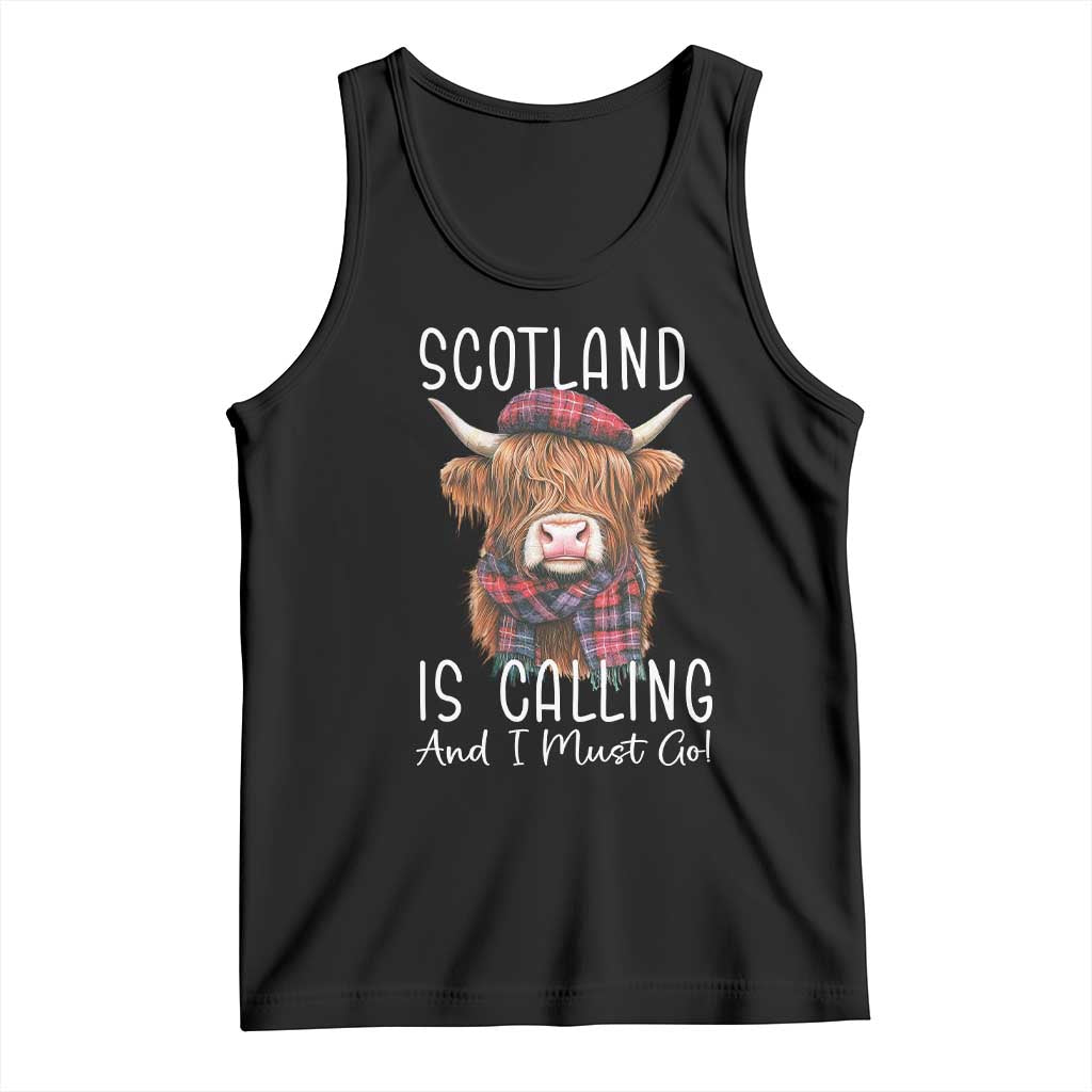 Funny Scotland Is Calling And I Must Go Tank Top Highland Cow