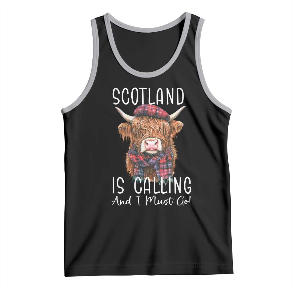 Funny Scotland Is Calling And I Must Go Tank Top Highland Cow