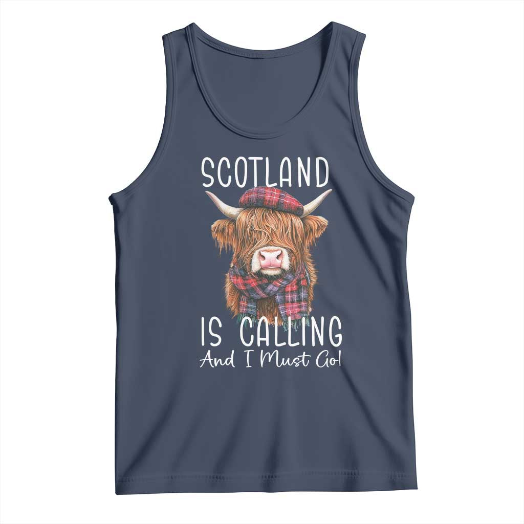 Funny Scotland Is Calling And I Must Go Tank Top Highland Cow