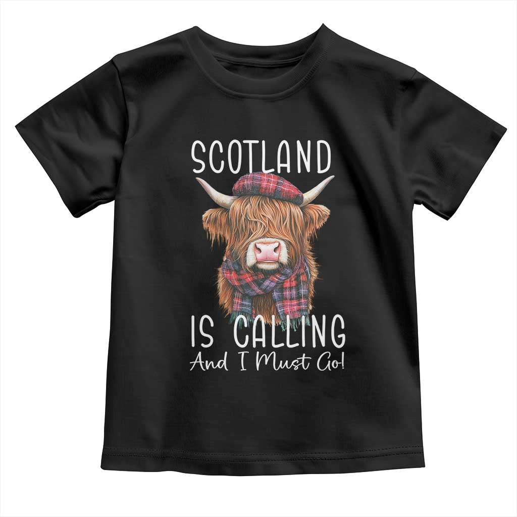 Funny Scotland Is Calling And I Must Go Toddler T Shirt Highland Cow