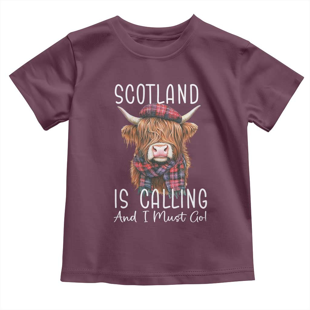 Funny Scotland Is Calling And I Must Go Toddler T Shirt Highland Cow