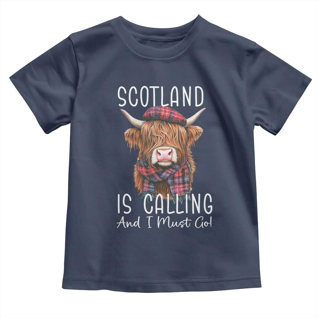 Funny Scotland Is Calling And I Must Go Toddler T Shirt Highland Cow
