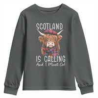 Funny Scotland Is Calling And I Must Go Youth Sweatshirt Highland Cow