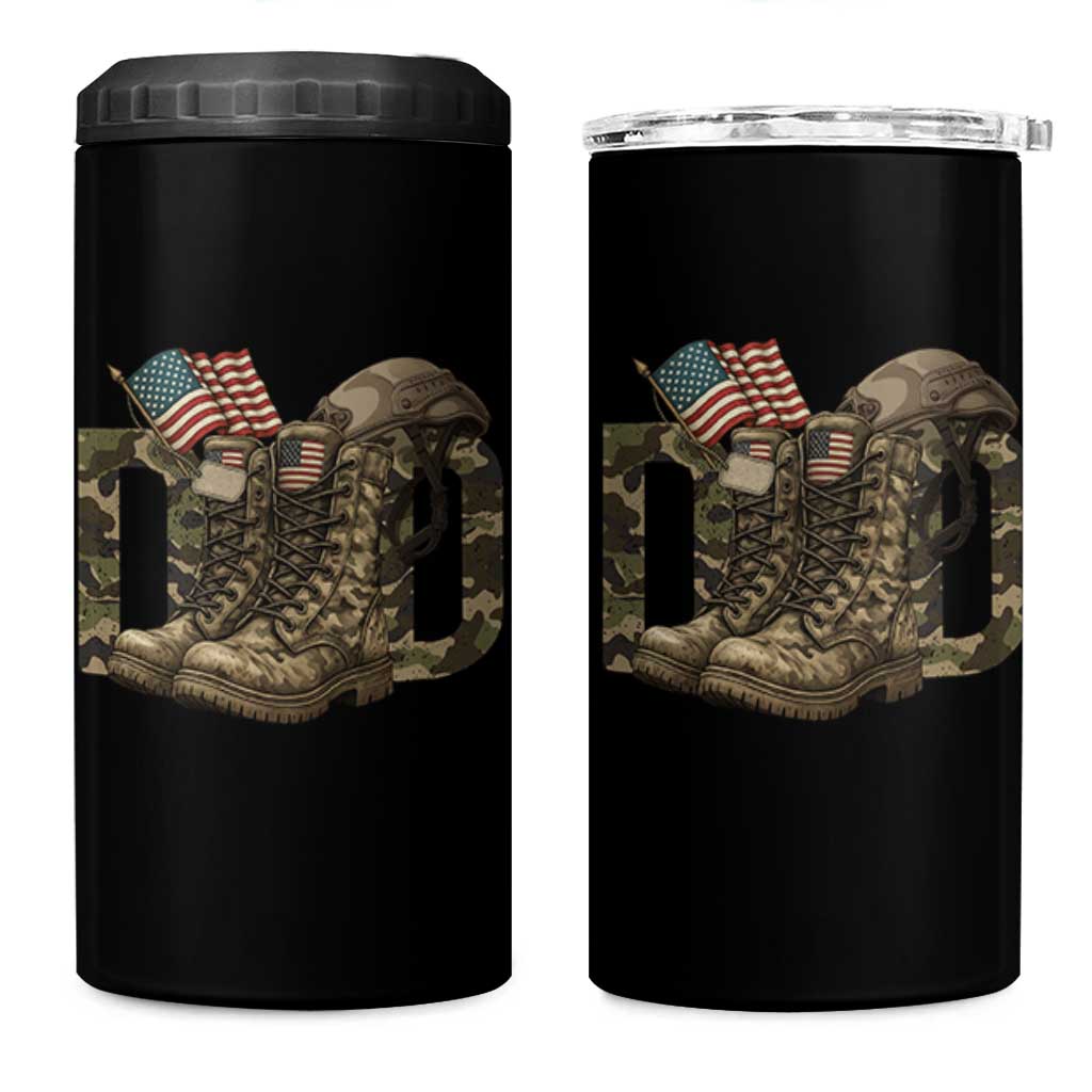 Army Military Dad Combat Boots American Flag 4 in 1 Can Cooler Tumbler