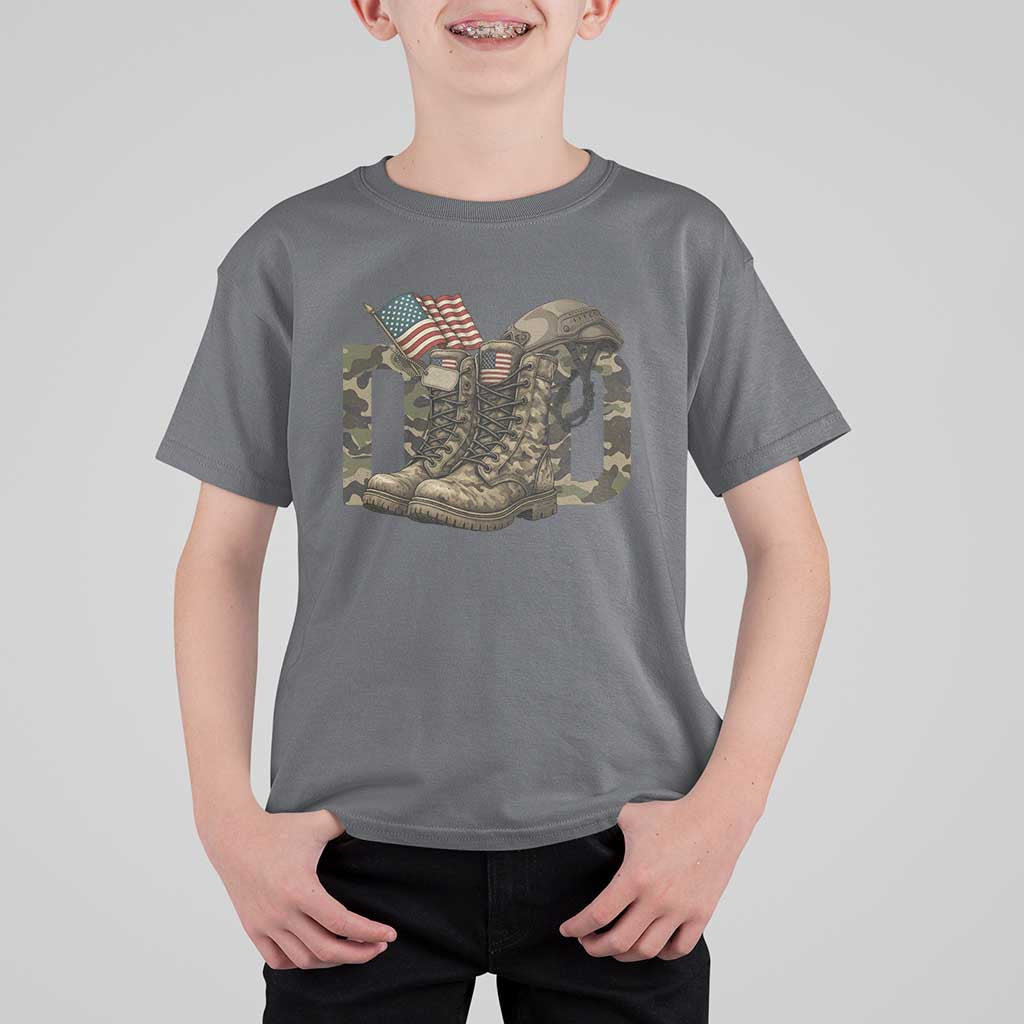 Army Military Dad Combat Boots American Flag T Shirt For Kid